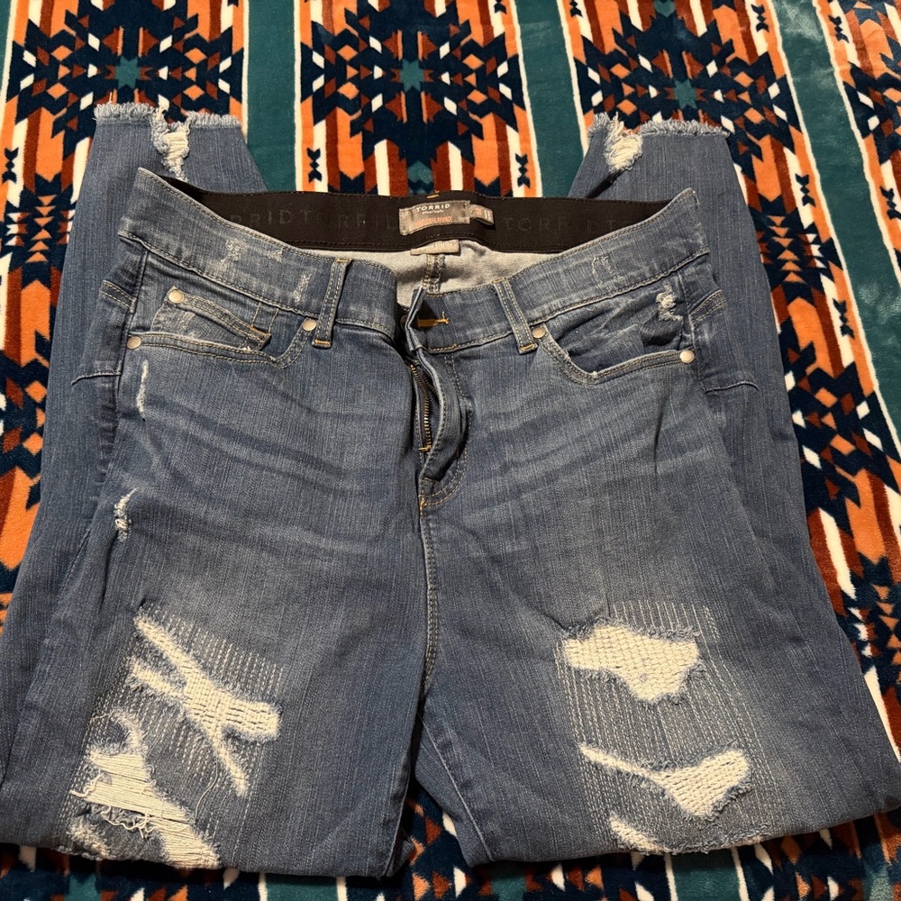 Torrid Medium Blue Distressed Bombshell Jeans - image 1